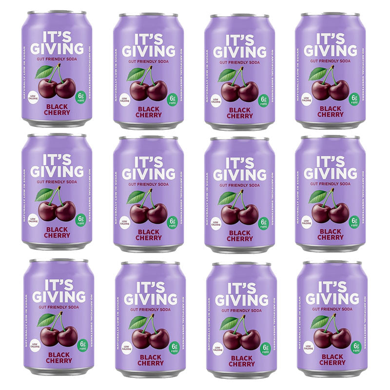 It's Giving Black Cherry Sparkling Soft Drink 330ml (Box of 12 & 24 Cans)