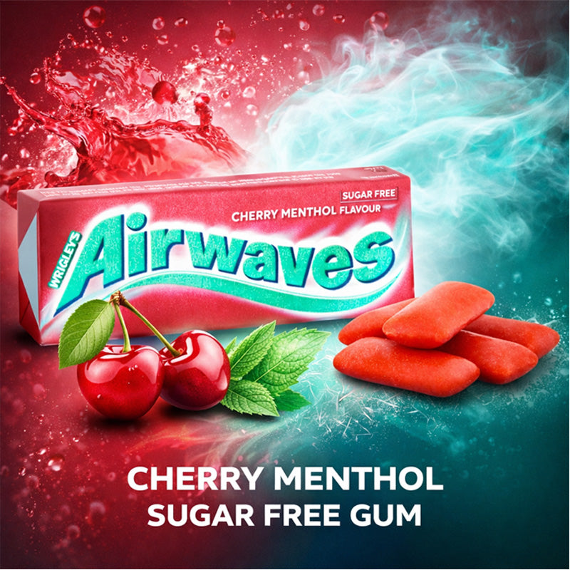 Airwaves Cherry Menthol Flavour Sugar Free Chewing Gum 14g x 10 Pieces (Box of 30 Packs)