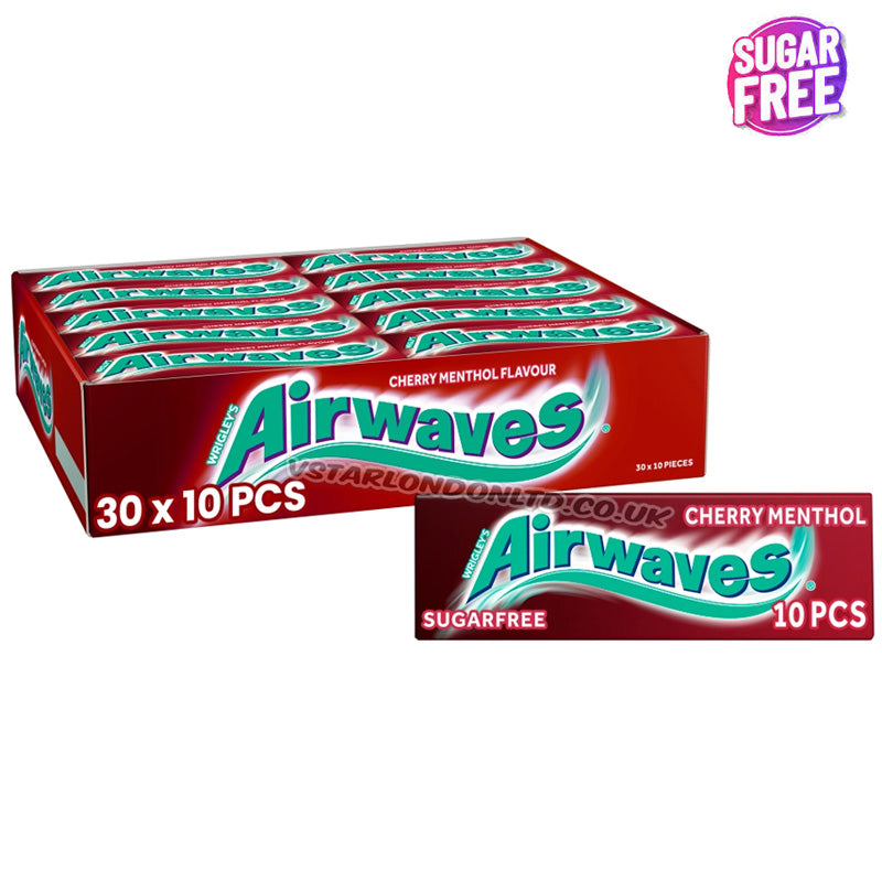 Airwaves Cherry Menthol Flavour Sugar Free Chewing Gum 14g x 10 Pieces (Box of 30 Packs)