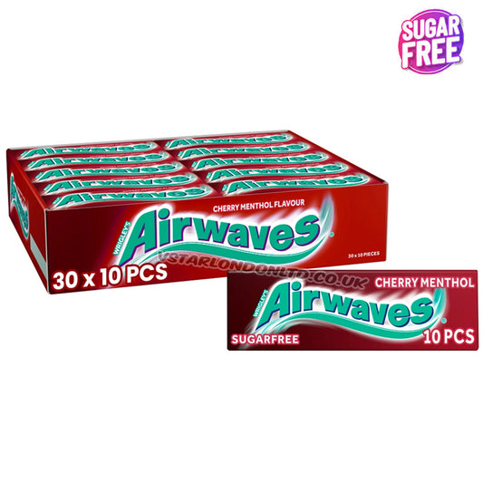 Airwaves Cherry Menthol Flavour Sugar Free Chewing Gum 14g x 10 Pieces (Box of 30 Packs)