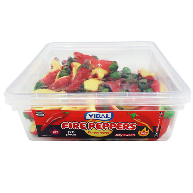 Vidal Fire Peppers Spicy Gummy Sweets 780g Tub – Yellow & Purple Chilli 120 Pieces