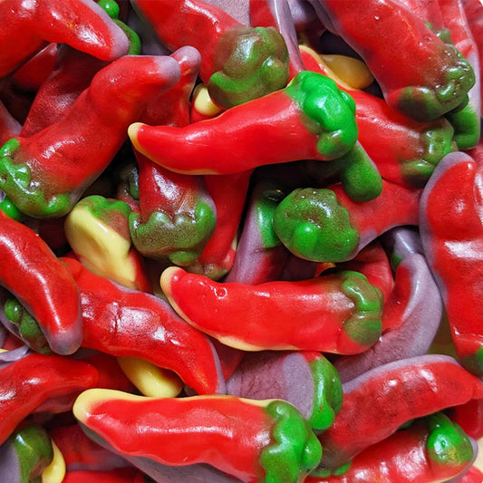 Vidal Fire Peppers Spicy Gummy Sweets 780g Tub – Yellow & Purple Chilli 120 Pieces