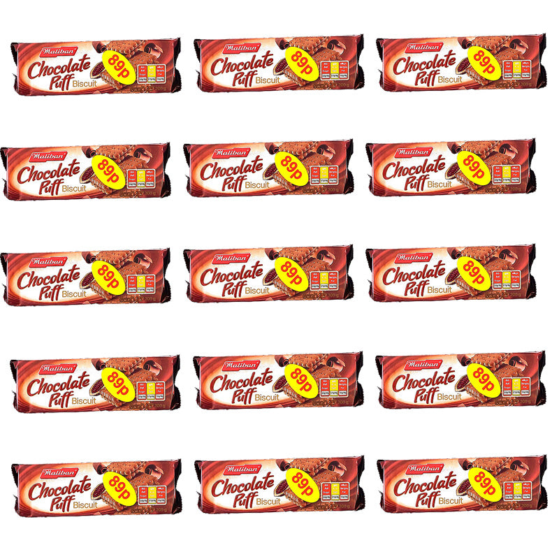 Maliban Choco Puff Chocolate Cream Biscuits 200g PMP Packs (Box of 15 Packs)
