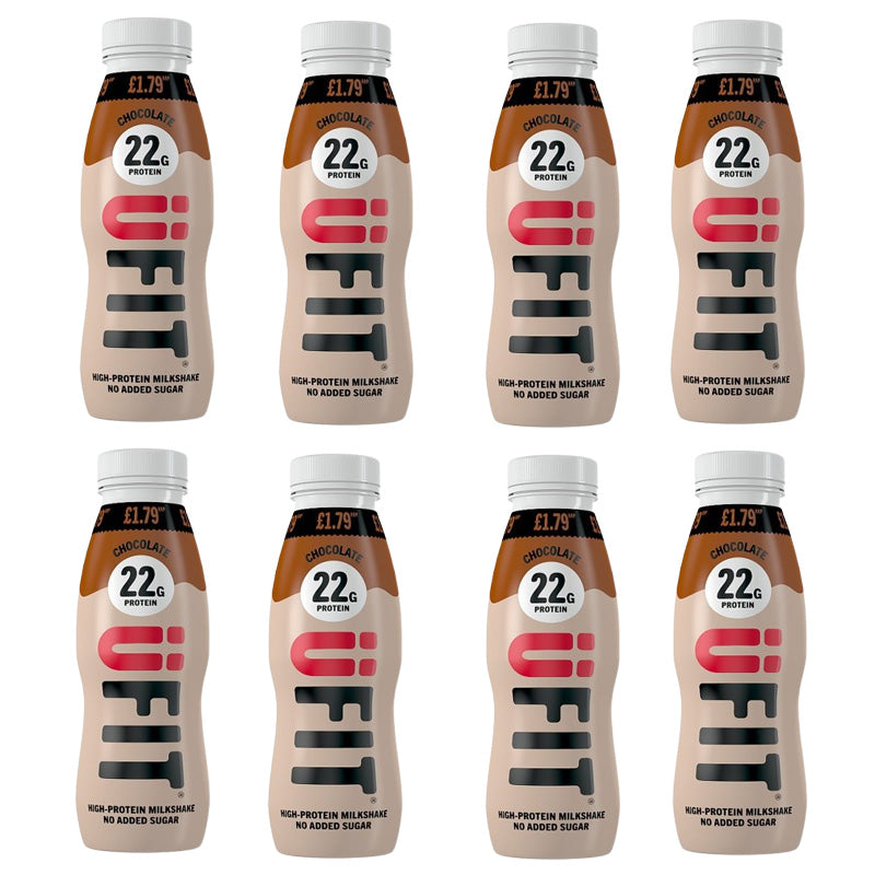 ÜFit High Protein Milkshake 310ml Chocolate & Strawberry Flavours (Box of 8 Bottles)