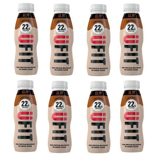 ÜFit High Protein Milkshake 310ml Chocolate & Strawberry Flavours (Box of 8 Bottles)