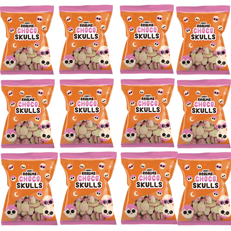 Candy Realms Choco Skulls Strawberry & Cream Sweets 110g (Box of 12 Packs)