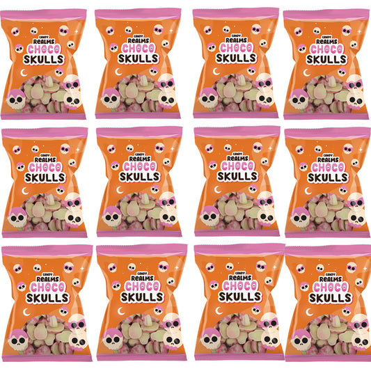 Candy Realms Choco Skulls Strawberry & Cream Sweets 110g (Box of 12 Packs)