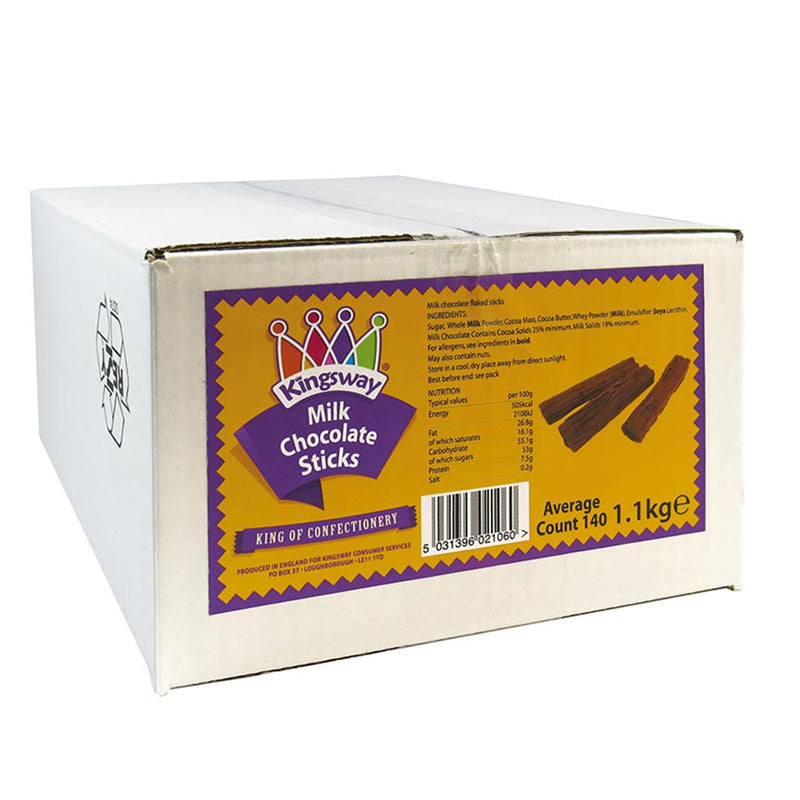 Kingsway Milk Chocolate Sticks 1.1kg Box 140 Chocolate Flaked Sticks