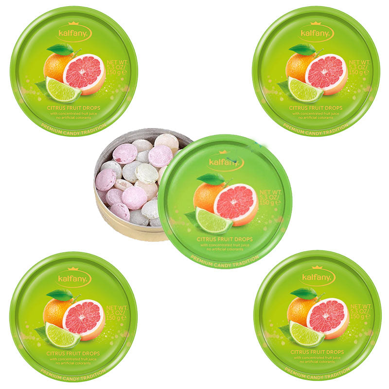 Kalfany Fruit Drops Tin 150g – Wildberry, Citrus, Assorted & Fruit Selection (5 & 10 Tins)