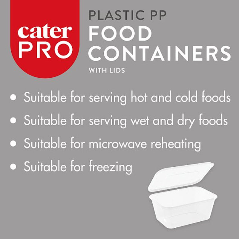 CaterPro 100 Plastic PP Food Containers with Lids 1000ml – 100 Sets