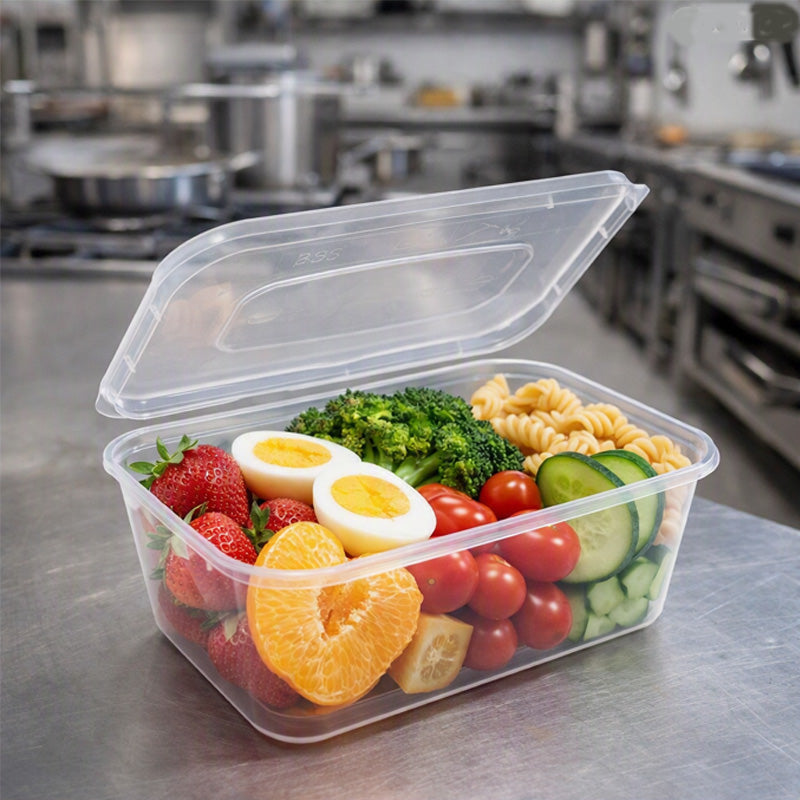 CaterPro 100 Plastic PP Food Containers with Lids 1000ml – 100 Sets