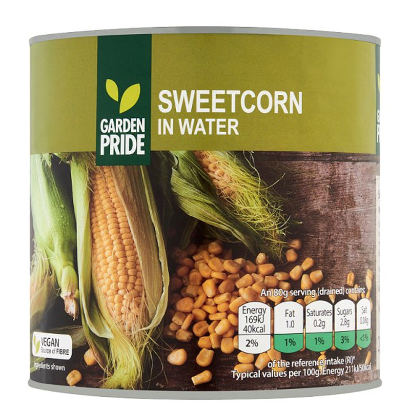Garden Pride Sweetcorn in Water 2.1kg Tin Vegan Tinned Sweetcorn Source of Fibre