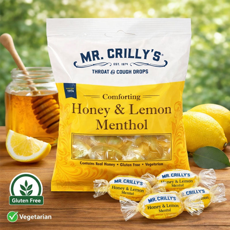 Crillys Throat & Cough Drops Honey & Lemon 90g Soothing Relief Herbal Candy with Real Honey (Pack of 3)