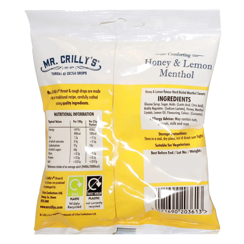 Crillys Throat & Cough Drops Honey & Lemon 90g Soothing Relief Herbal Candy with Real Honey (Pack of 3)