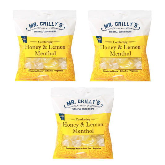 Crillys Throat & Cough Drops Honey & Lemon 90g Soothing Relief Herbal Candy with Real Honey (Pack of 3)