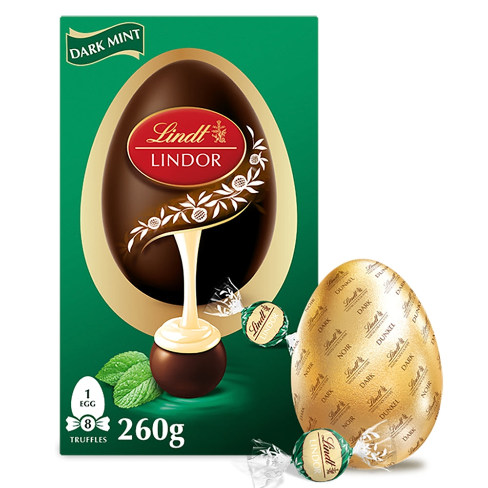 Lindt Dark Chocolate Egg With Lindor 70% Dark Mint Truffles 260g