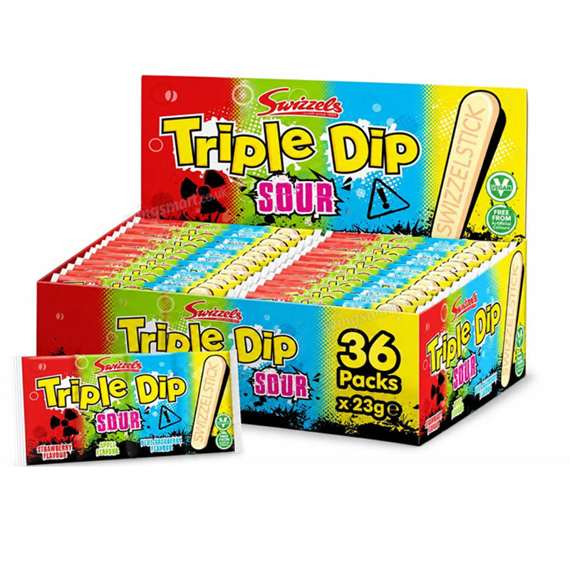 Swizzels Triple Dip Sour 23g x 36 Fruit Flavour Fizzy Sherbet Dips