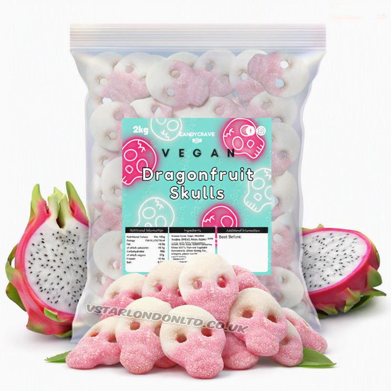 Candycrave Vegan Fizzy Dragonfruit Skulls 2kg – Tangy Vegan Halloween Gummy Sweets