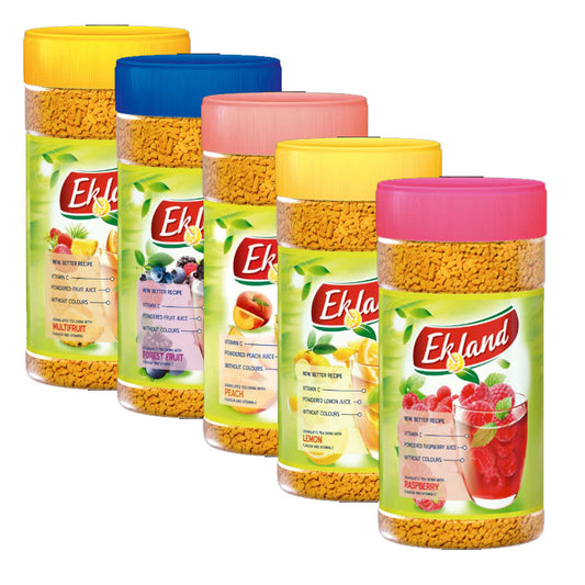 Ekland Instant Tea Drink Assorted Flavours 350g | Raspberry Lemon Peach Multivitamin Forest Fruit | 3 & 6 Bottles Pack