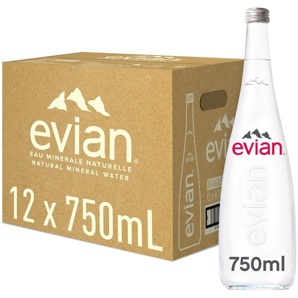 evian Still Natural Mineral Water Glass Bottles 12 x 750ml