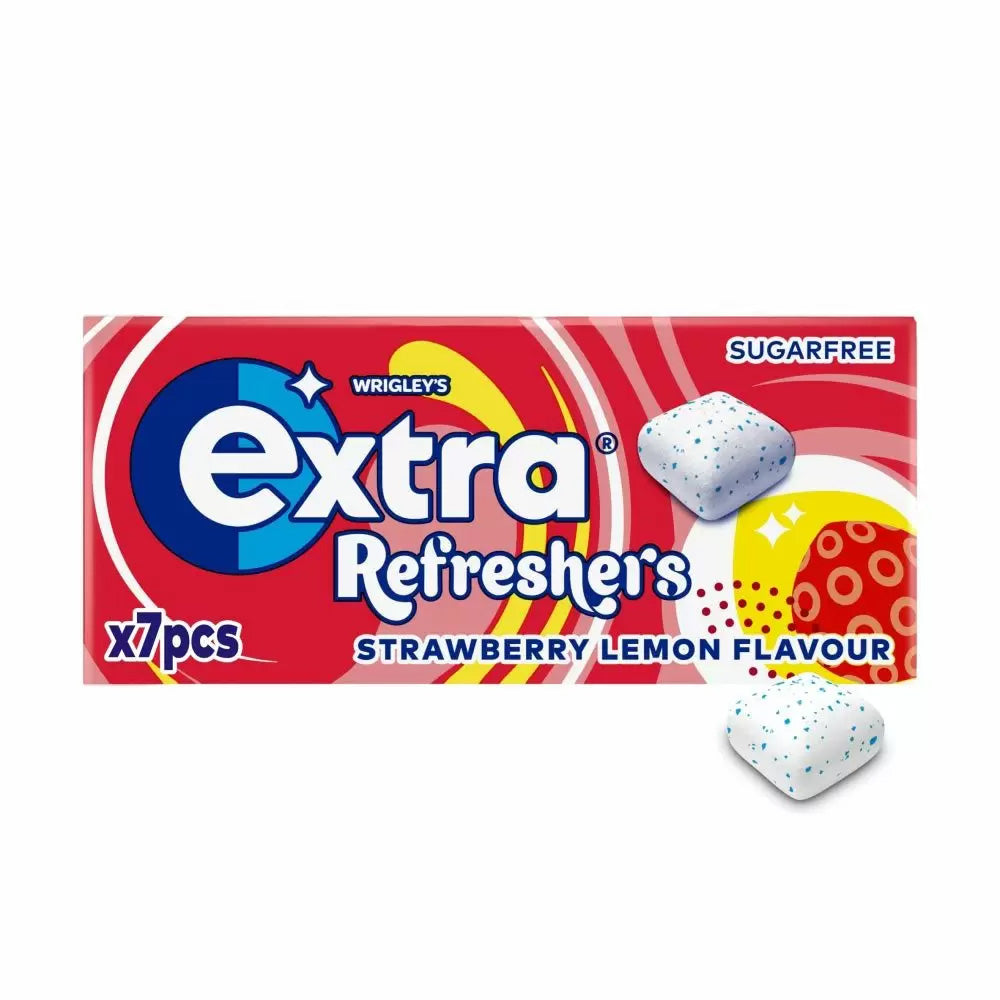 Extra Refreshers Strawberry Lemon Sugarfree Chewing Gum Handy Box 7 Pieces 16 x 19g Boxes