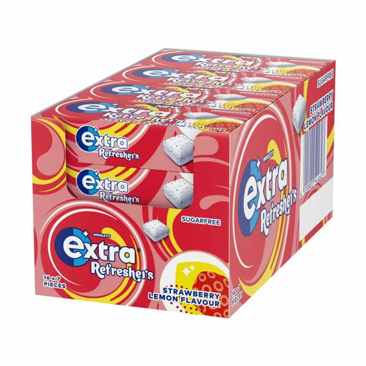 Extra Refreshers Strawberry Lemon Sugarfree Chewing Gum Handy Box 7 Pieces 16 x 19g Boxes