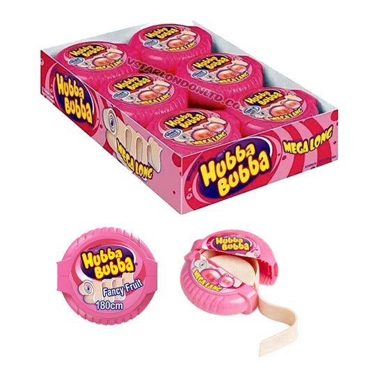 Hubba Bubba Mega Long Tape Bubble Gum Strawberry & Fancy Fruit Flavour 56g (Box of 12)