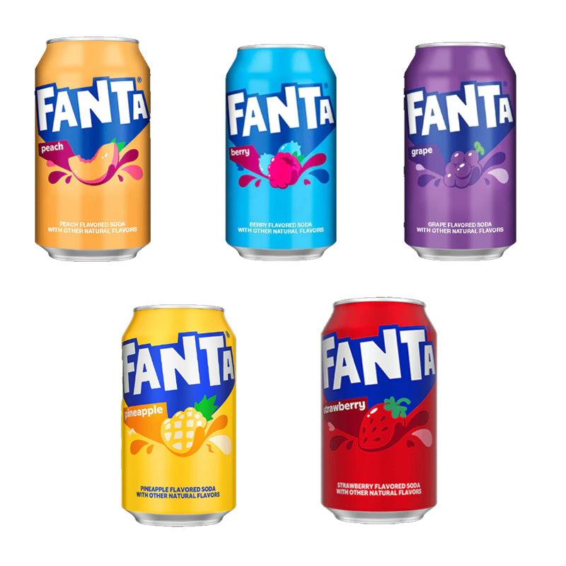 Fanta Soda Variety Pack 355ml x 12 Cans Mixed Fruit Flavours Grape Peach Strawberry Berry Pineapple