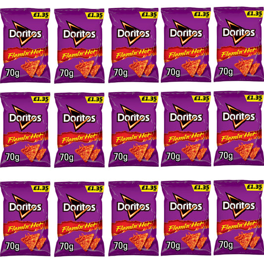 Doritos Flamin Hot Sharing Bag Crisps 70g PMP x 15 Packs |Vegetarian