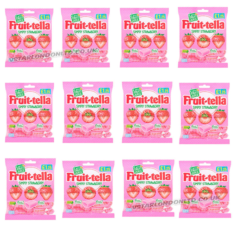 Fruit-tella Simply Strawberry Vegan Chewy Sweets 135g PMP Pack (Box of 12 Packs)