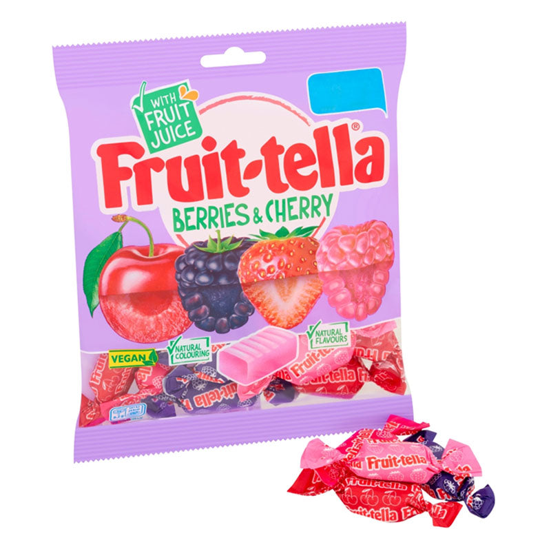 Fruit-tella Berries & Cherry Bag 135g PMP Assorted Chewy Fruit Sweets (Box of 12 Packs)