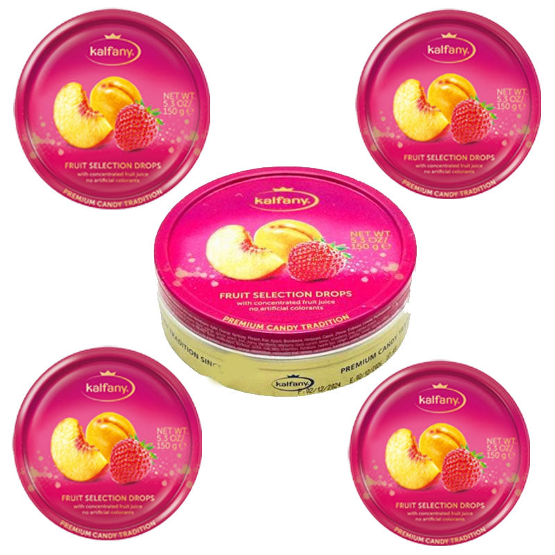 Kalfany Fruit Drops Tin 150g – Wildberry, Citrus, Assorted & Fruit Selection (5 & 10 Tins)