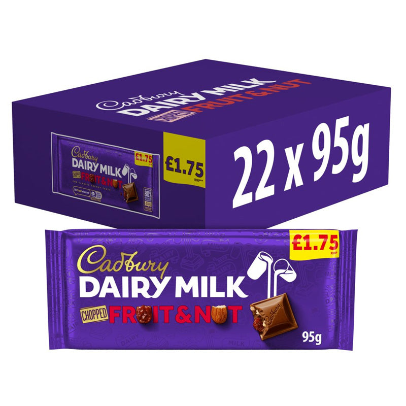 Cadbury Dairy Milk Fruit & Nut Chocolate 95g x 22 Packs | Milk Chocolate PMP Bars