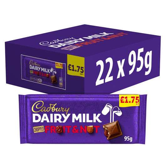 Cadbury Dairy Milk Fruit & Nut Chocolate 95g x 22 Packs | Milk Chocolate PMP Bars