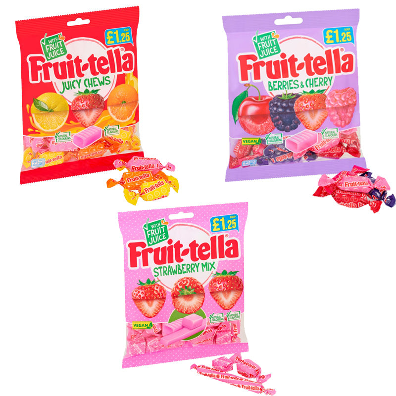 Fruit-tella Chewy Sweets 135g Berries Cherry Strawberry Mixed Bags (12, 24 & 36 Bags)