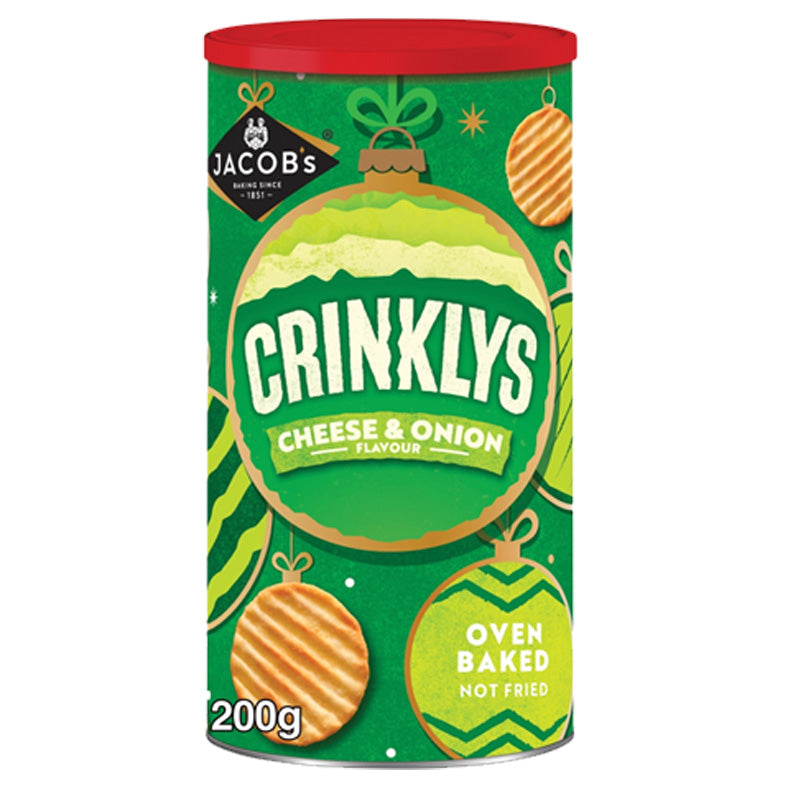Jacob's Crinklys Cheese & Onion 200g Oven Baked Snack Biscuits (Box of 6 Tins)