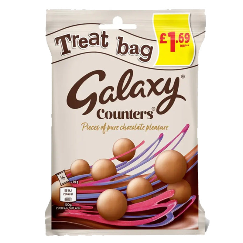 Galaxy Counters Milk Chocolate Buttons Treat Bag PMP 78g Smooth Creamy Vegetarian Milk Chocolate (20 Packs)