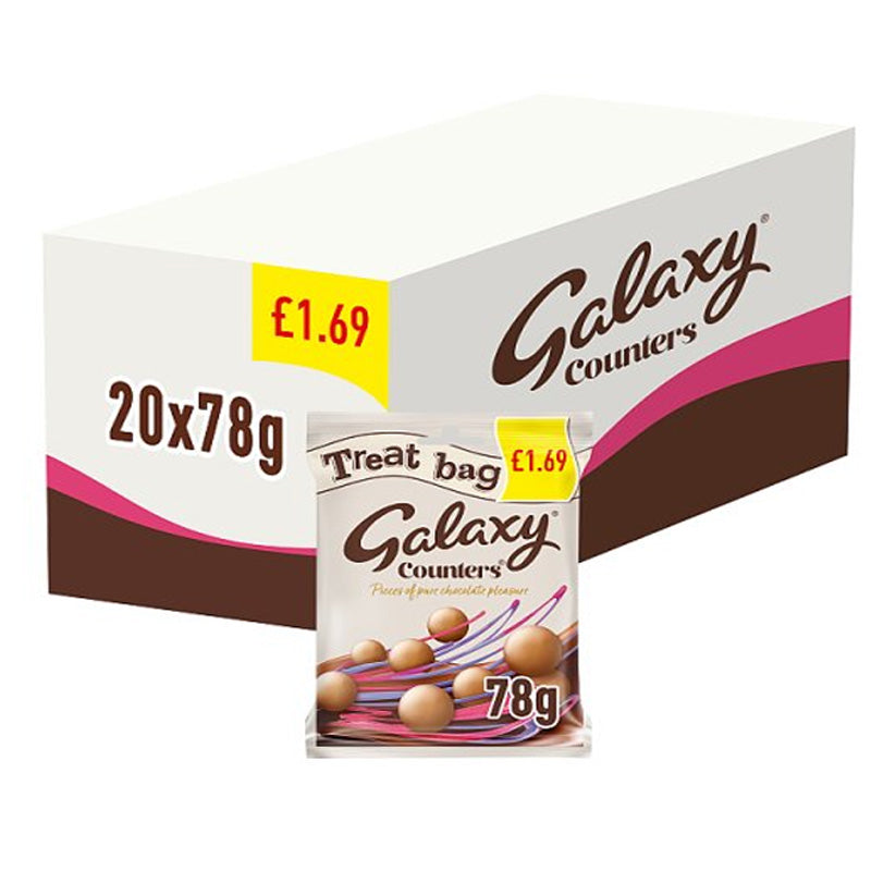 Galaxy Counters Milk Chocolate Buttons Treat Bag PMP 78g Smooth Creamy Vegetarian Milk Chocolate (20 Packs)