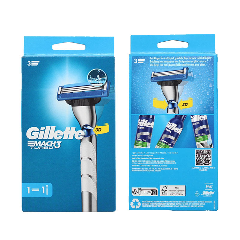 Gillette Mach3 Turbo Razor 1Up| Men's Triple Blade Shaving Razor (Box of 4 Razors)