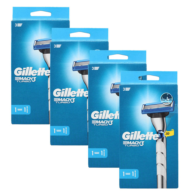 Gillette Mach3 Turbo Razor 1Up| Men's Triple Blade Shaving Razor (Box of 4 Razors)