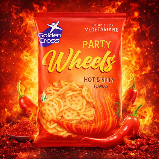 Golden Cross Hot & Spicy Party Wheel Crisps 90g Spicy Snack Wheels (Box of 12 Packs)