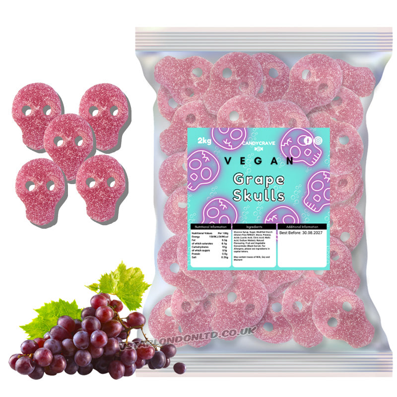 Candycrave Vegan Grape Skulls 2kg – Tangy Fizzy Grape Halloween Gummy Sweets