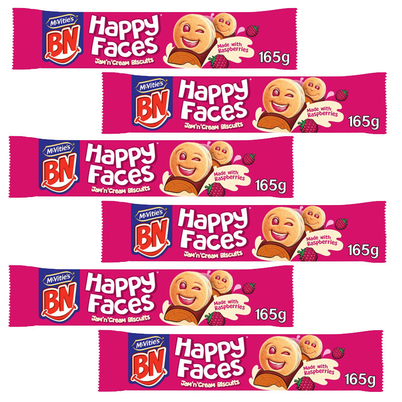 McVitie's BN Happy Faces Jam & Cream Biscuits 165g x 6 Packs Raspberry Filled Sandwich Biscuits