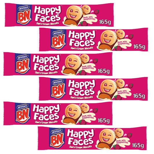 McVitie's BN Happy Faces Jam & Cream Biscuits 165g x 6 Packs Raspberry Filled Sandwich Biscuits