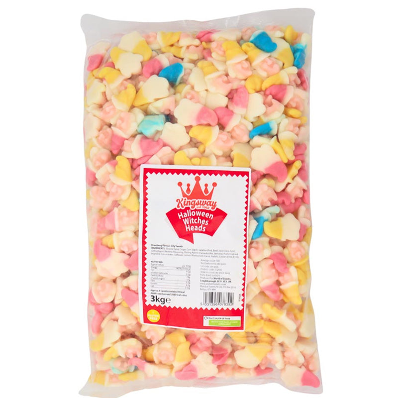 Kingsway Halloween Witches Heads Bag Strawberry Flavour Jelly Sweets Gluten Free 3Kg