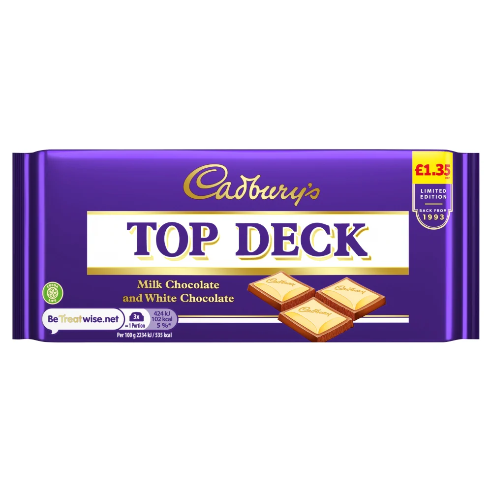 Cadbury's Limited Edition Top Deck Milk Chocolate and White Chocolate 95g PMP (Box of 23)