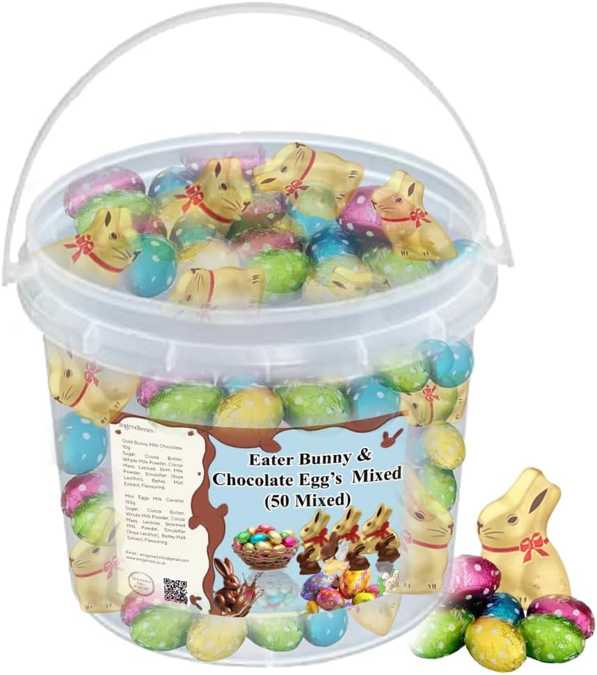 Easter Bunny & Chocolate Egg Mix – 50 Assorted Treats in a Festive Bucket | Perfect for Easter!