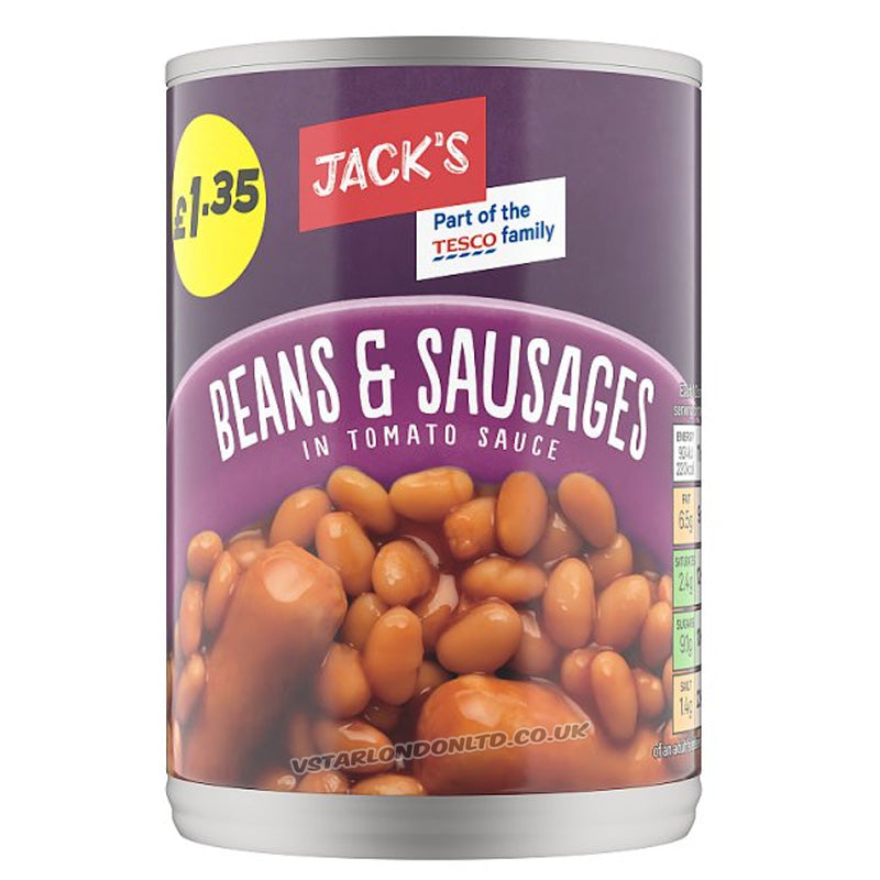 Jack’s Baked Beans & Pork Sausages in Tomato Sauce 395g – (Box of 6 Cans)