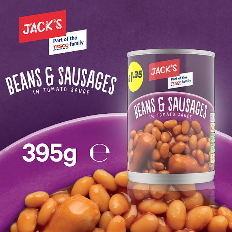 Jack’s Baked Beans & Pork Sausages in Tomato Sauce 395g – (Box of 6 Cans)