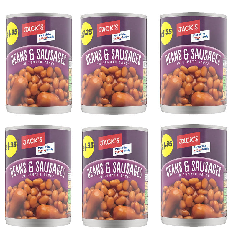 Jack’s Baked Beans & Pork Sausages in Tomato Sauce 395g – (Box of 6 Cans)